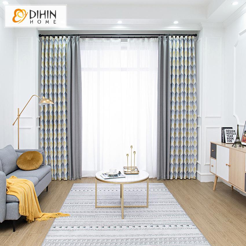 DIHIN HOME Modern Grey Leaf Texture Geometric Curtain,Blackout Curtains Grommet Window Curtain for Living Room ,52x63-inch,1 Panel