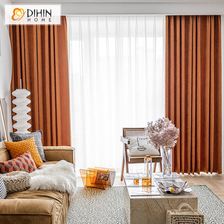 DIHIN HOME Modern Hermes Orange Thicken Curtains,Blackout Grommet Window  Curtain for Living Room ,52x63-inch,1 Panel