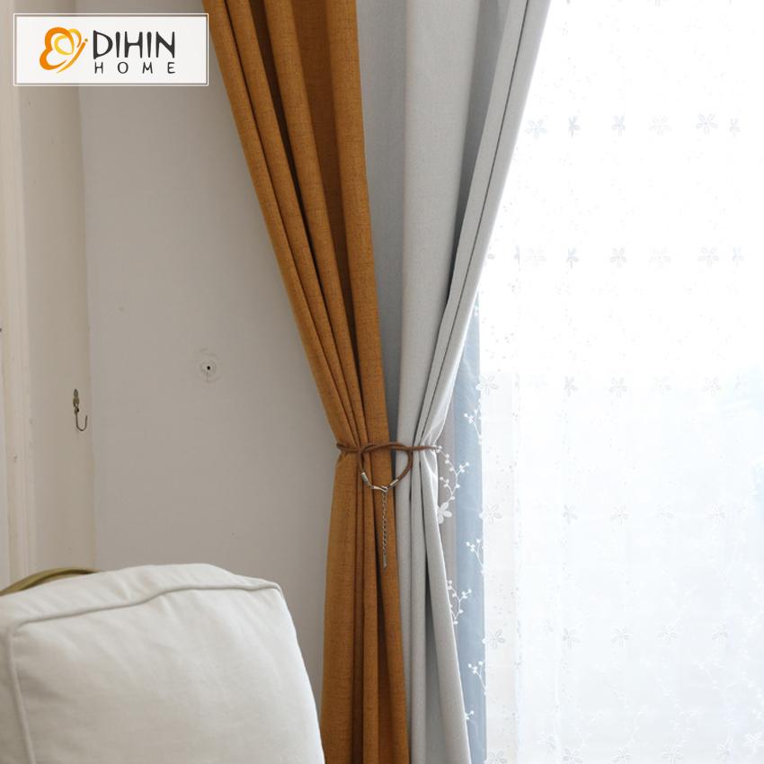 DIHIN HOME Modern High Blackout Spliced Curtains，Blackout Grommet Window Curtain for Living Room ,52x63-inch,1 Panel