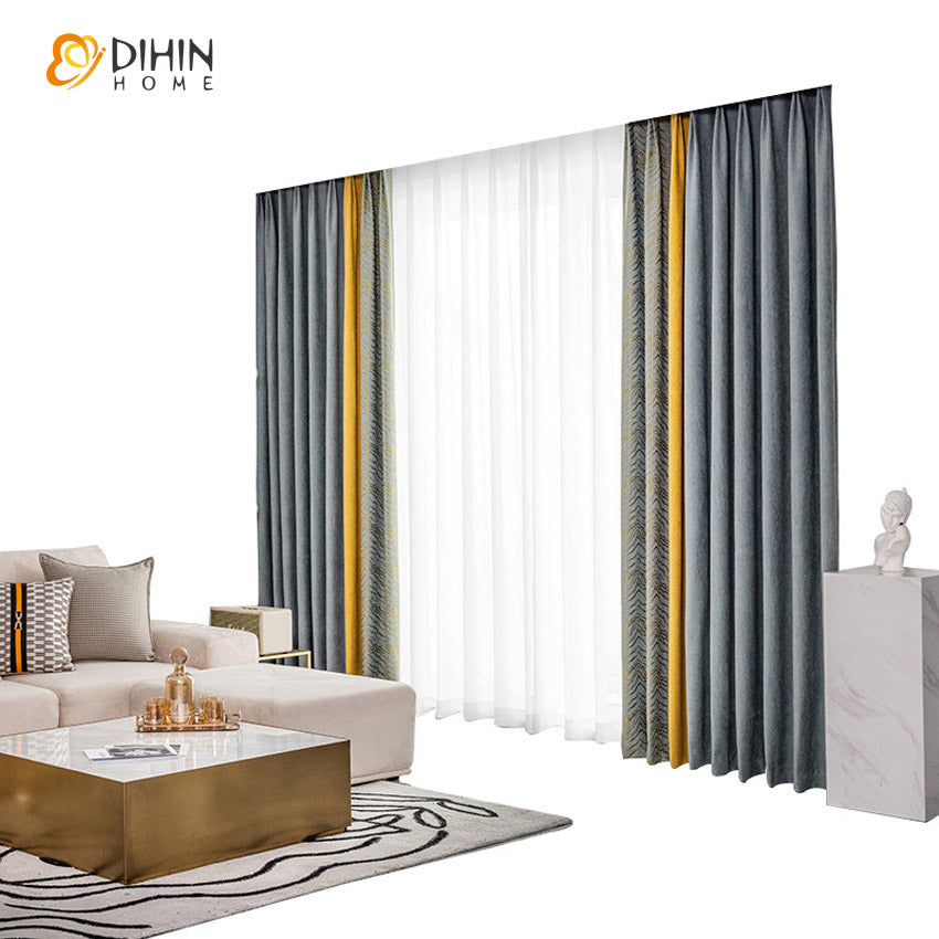 DIHINHOME Home Textile Modern Curtain DIHIN HOME Modern High-end Splicing Curtains,Grommet Window Curtain for Living Room ,52x63-inch,1 Panel