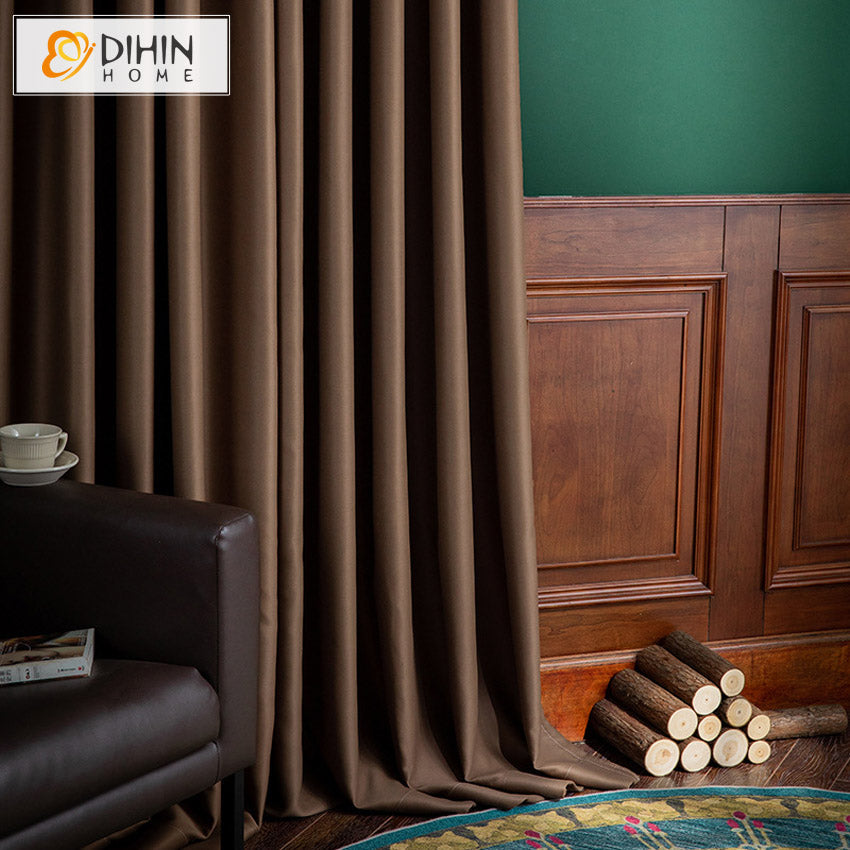 DIHIN HOME Modern High Precision Coffee Color,Blackout Grommet Window Curtain for Living Room,52x63-inch,1 Panel