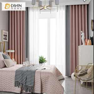 DIHINHOME Home Textile Modern Curtain DIHIN HOME Modern High Precision Pink and Grey Color,Blackout Grommet Window Curtain for Living Room ,52x63-inch,1 Panel