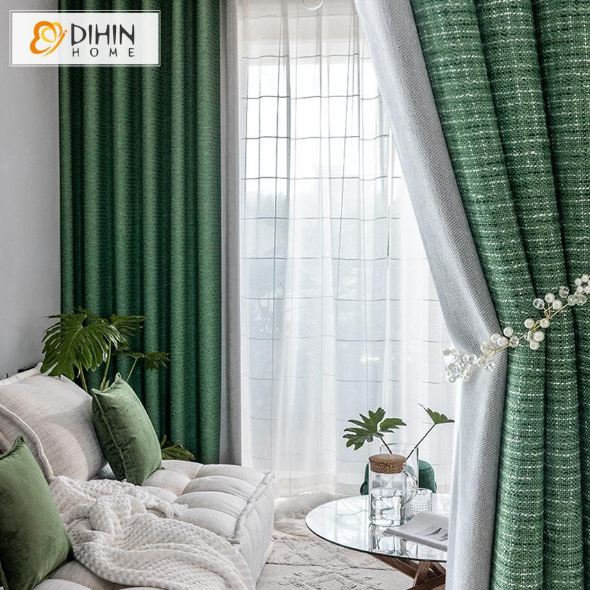 DIHINHOME Home Textile Modern Curtain DIHIN HOME Modern High Quality Green and Grey Jacquard,Blackout Grommet Window Curtain for Living Room ,52x63-inch,1 Panel