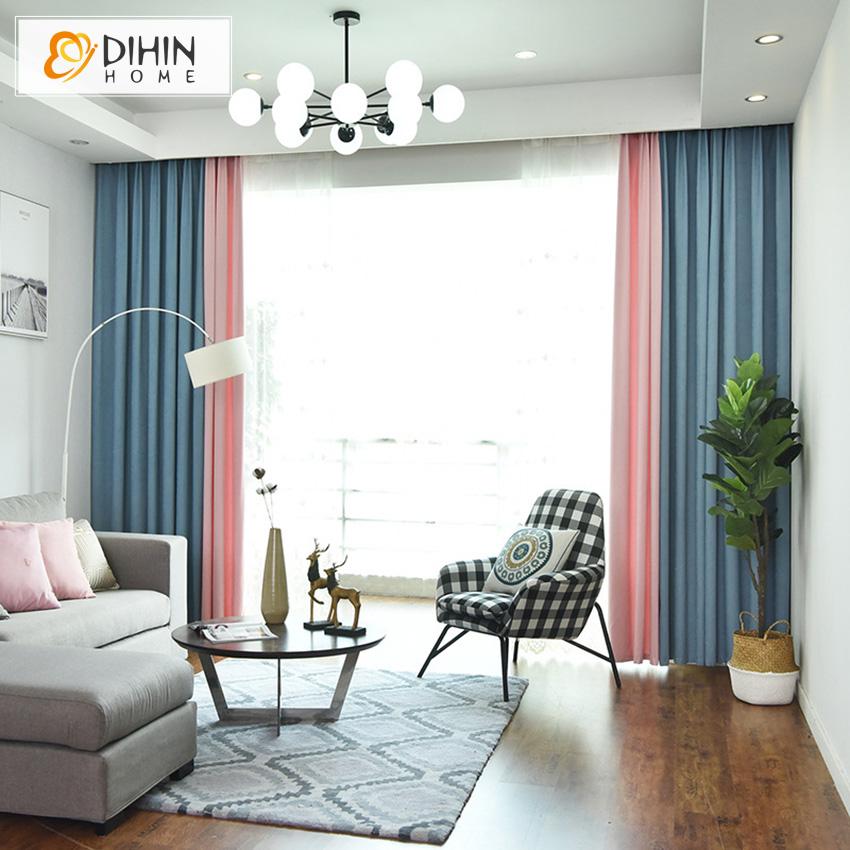 DIHIN HOME Modern High Quality Soft Feeling Pink and Blue Printed,Blackout Grommet Window Curtain for Living Room ,52x63-inch,1 Panel