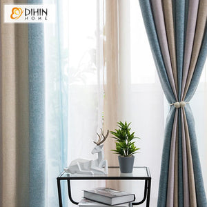 DIHIN HOME Modern High Quality Striped Curtains ,Cotton Linen ,Blackout Grommet Window Curtain for Living Room ,52x63-inch,1 Panel