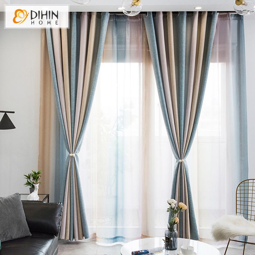 DIHIN HOME Modern High Quality Striped Curtains ,Cotton Linen ,Blackout Grommet Window Curtain for Living Room ,52x63-inch,1 Panel