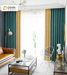 DIHIN HOME Modern High Quality Velvet Fabric Green and Yellow Printed,Blackout Grommet Window Curtain for Living Room ,52x63-inch,1 Panel