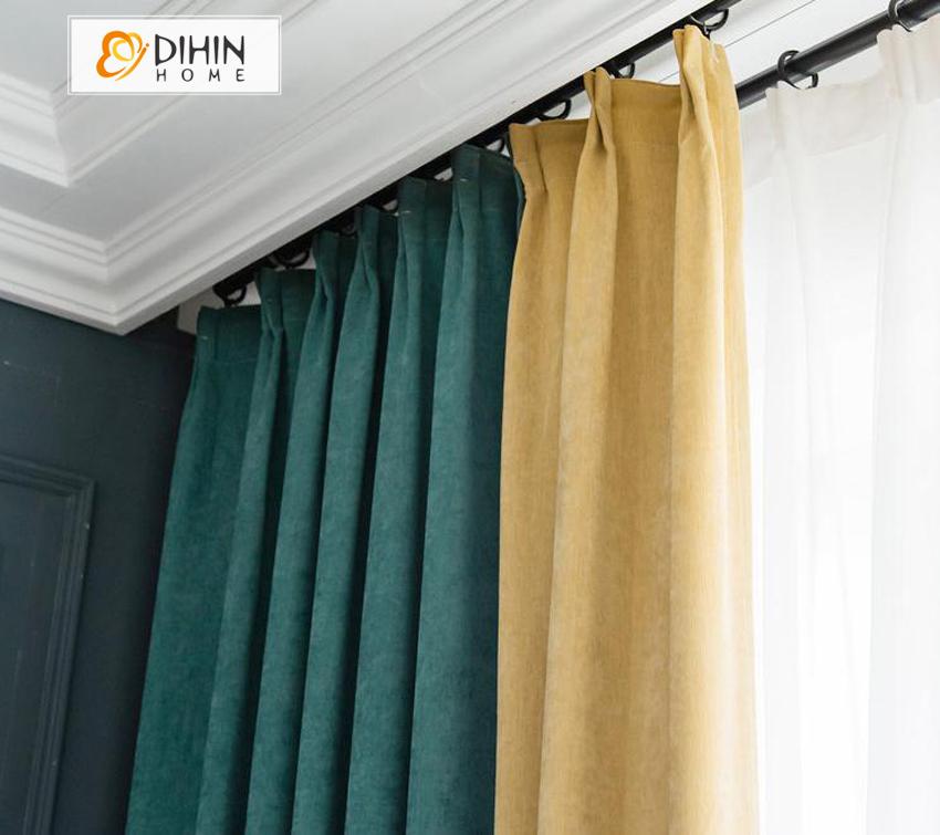 DIHIN HOME Modern High Quality Velvet Fabric Green and Yellow Printed,Blackout Grommet Window Curtain for Living Room ,52x63-inch,1 Panel