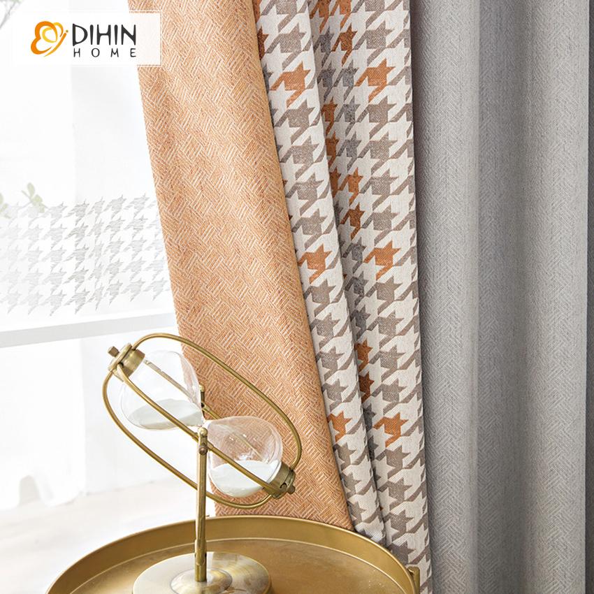 DIHIN HOME Modern Houndstooth Blackout Curtain With Nice Lace ,Blackout Curtains Grommet Window Curtain for Living Room ,52x84-inch,1 Panel