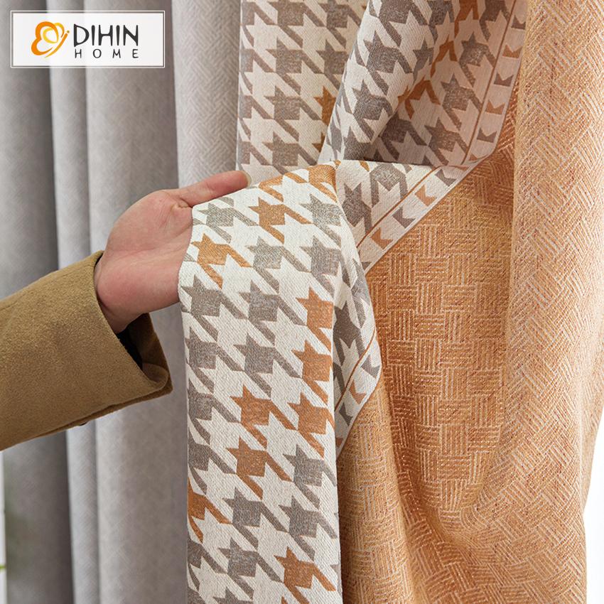 DIHIN HOME Modern Houndstooth Blackout Curtain With Nice Lace ,Blackout Curtains Grommet Window Curtain for Living Room ,52x84-inch,1 Panel