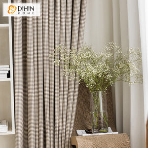 DIHINHOME Home Textile Modern Curtain DIHIN HOME Modern Houndstooth Cotton Linen Printed,Blackout Grommet Window Curtain for Living Room ,52x63-inch,1 Panel
