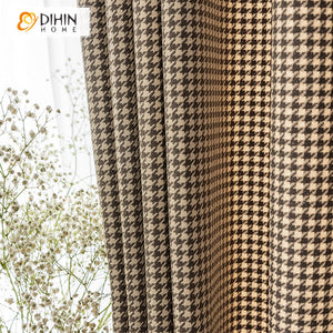 DIHINHOME Home Textile Modern Curtain DIHIN HOME Modern Houndstooth Cotton Linen Printed,Blackout Grommet Window Curtain for Living Room ,52x63-inch,1 Panel
