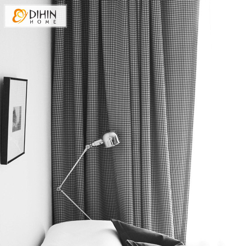 DIHINHOME Home Textile Modern Curtain DIHIN HOME Modern Houndstooth Jacquard,Blackout Grommet Window Curtain for Living Room ,52x63-inch,1 Panel