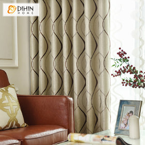 DIHINHOME Home Textile Modern Curtain DIHIN HOME Modern Jacquard Waves Striped,Blackout Grommet Window Curtain for Living Room,1 Panel