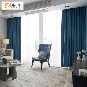 DIHINHOME Home Textile Modern Curtain DIHIN HOME Modern Laker Blue Color Velvet,Blackout Grommet Window Curtain for Living Room ,52x63-inch,1 Panel