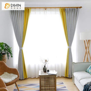 DIHINHOME Home Textile Modern Curtain DIHIN HOME Modern Light Grey and Yellow Spliced Curtains，Blackout Grommet Window Curtain for Living Room ,52x63-inch,1 Panel