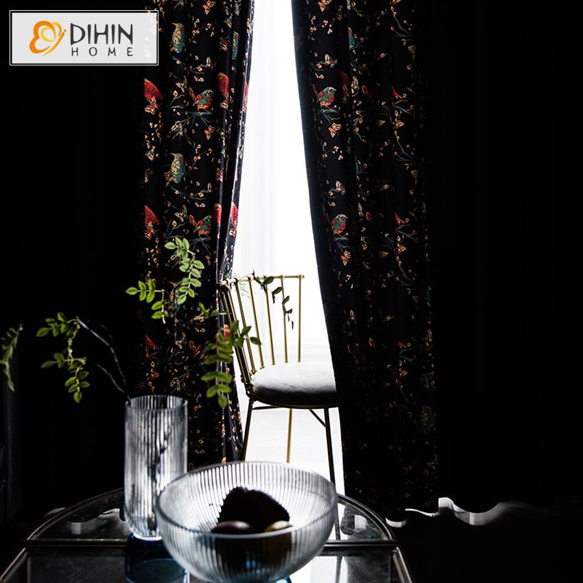 DIHIN HOME Modern Luxury Birds High Quality Printed Curtains,Blackout Grommet Window Curtain for Living Room ,52x63-inch,1 Panel