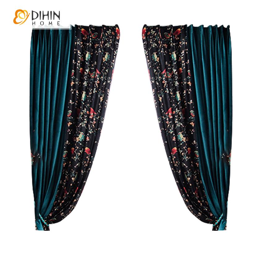 DIHIN HOME Modern Luxury Birds High Quality Printed Curtains,Blackout Grommet Window Curtain for Living Room ,52x63-inch,1 Panel