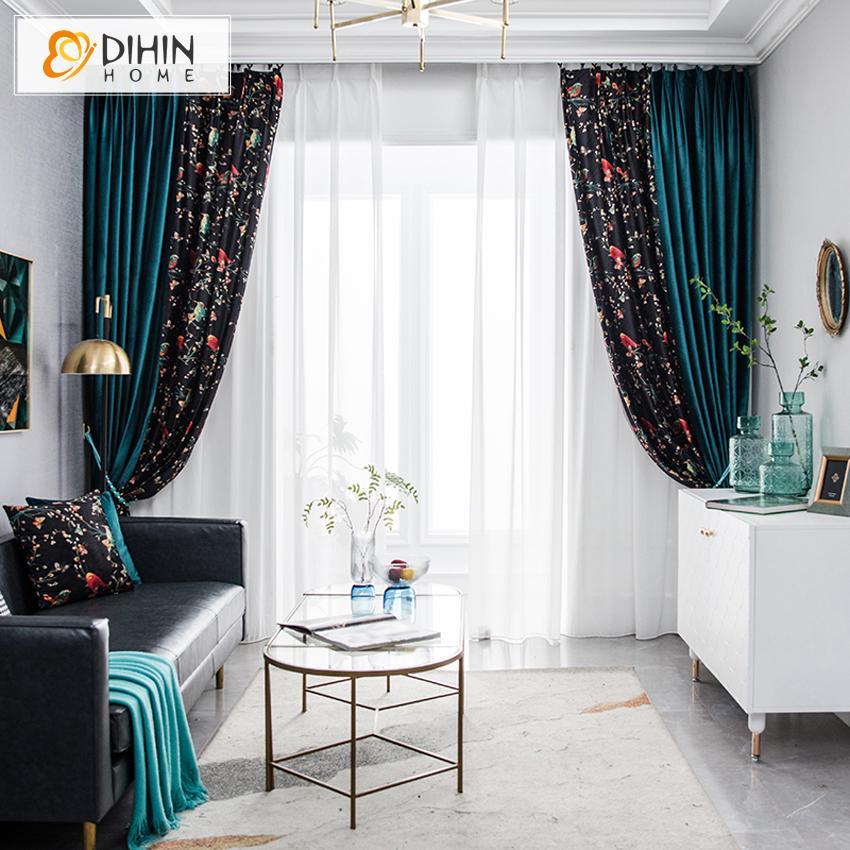 DIHIN HOME Modern Luxury Birds High Quality Printed Curtains,Blackout Grommet Window Curtain for Living Room ,52x63-inch,1 Panel