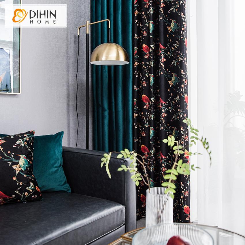 DIHIN HOME Modern Luxury Birds High Quality Printed Curtains,Blackout Grommet Window Curtain for Living Room ,52x63-inch,1 Panel