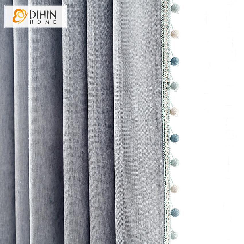 DIHINHOME Home Textile Modern Curtain DIHIN HOME Modern Luxury Thick Fabric GreyCurtains With Bead,Blackout Grommet Window Curtain for Living Room ,52x63-inch,1 Panel