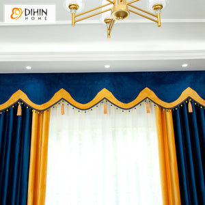 DIHINHOME Home Textile Modern Curtain DIHIN HOME Modern Luxury Velvet Blue and Yellow Customized Valance,Blackout Curtains Grommet Window Curtain for Living Room ,52x84-inch,1 Panel