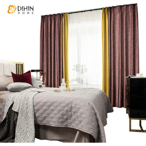 DIHINHOME Home Textile Modern Curtain DIHIN HOME Modern Maroon and Yellow Embossed Curtains,Blackout Curtains Grommet Window Curtain for Living Room ,52x63-inch,1 Panel