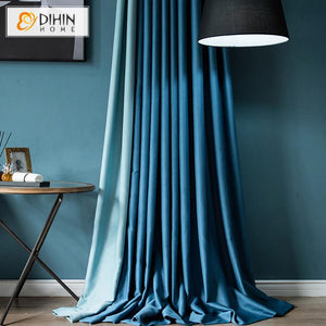 DIHINHOME Home Textile Modern Curtain DIHIN HOME Modern Minimalist Style Blue Fishbone Pattern Printed,Blackout Grommet Window Curtain for Living Room ,52x63-inch,1 Panel