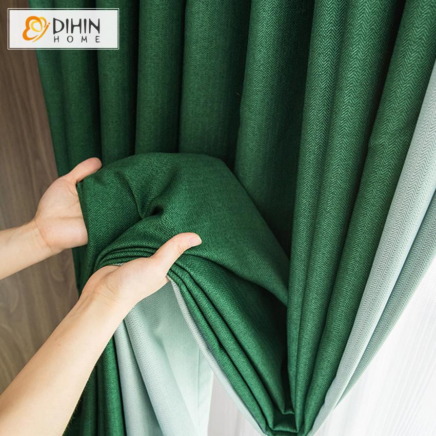 DIHINHOME Home Textile Modern Curtain DIHIN HOME Modern Minimalist Style Green Fishbone Pattern Printed,Blackout Grommet Window Curtain for Living Room ,52x63-inch,1 Panel