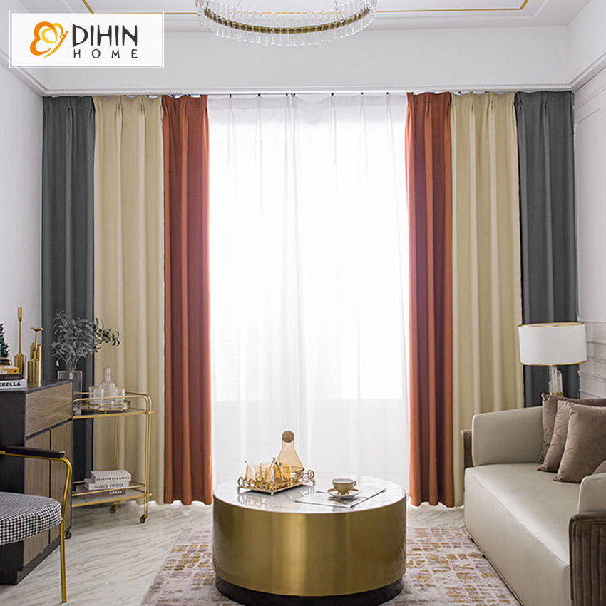 DIHIN HOME Modern Modern Three-color Stitching Curtains,Grommet Window Curtain for Living Room,52x63-inch,1 Panel