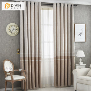 DIHIN HOME Modern Natural Coffee Color Linen Fabric Embroidered,Blackout Grommet Window Curtain for Living Room ,52x63-inch,1 Panel
