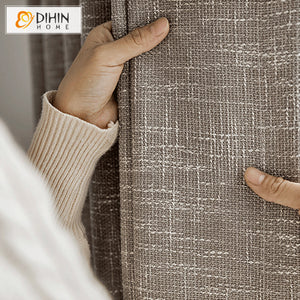 DIHIN HOME Modern Natural Coffee Linen Thick Fabric,Blackout Grommet Window Curtain for Living Room ,52x63-inch,1 Panel