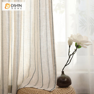 DIHIN HOME Modern Natural Linen Fabric Striped Curtains,Blackout Grommet Window Curtain for Living Room ,52x63-inch,1 Panel