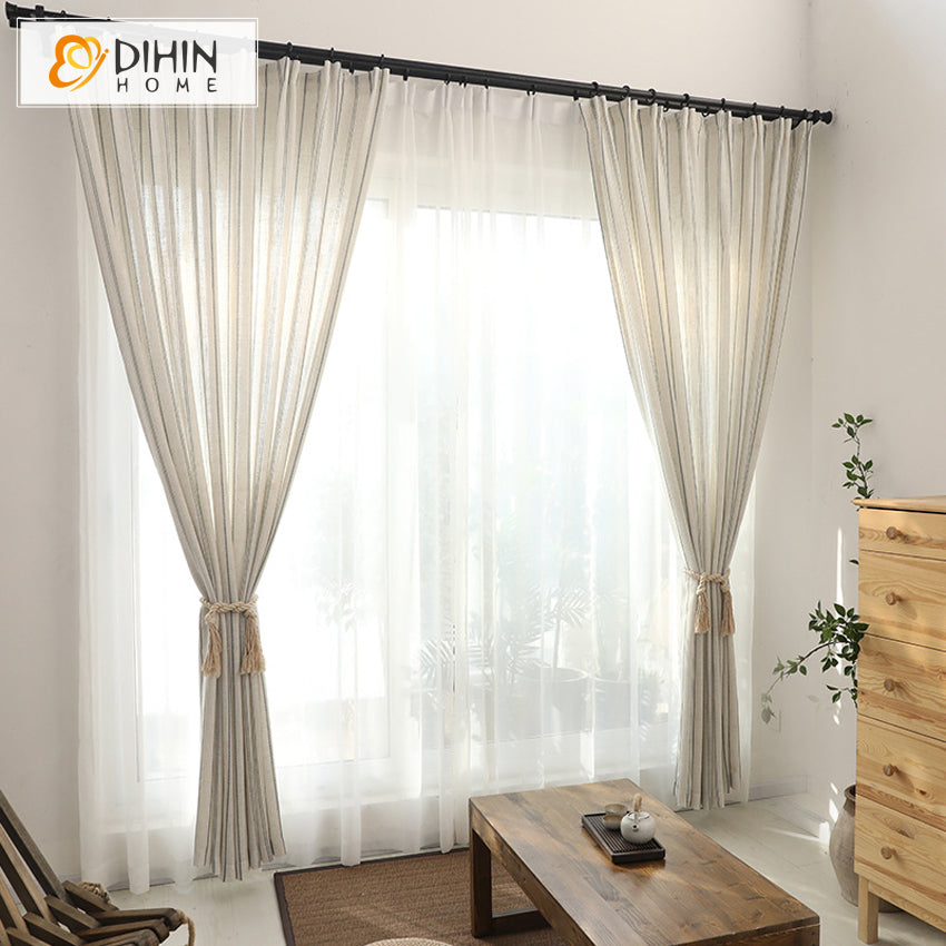 DIHINHOME Home Textile Modern Curtain DIHIN HOME Modern Natural Linen Fabric Striped Curtains,Blackout Grommet Window Curtain for Living Room ,52x63-inch,1 Panel