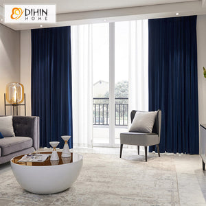 DIHINHOME Home Textile Modern Curtain DIHIN HOME Modern Navy Blue Color Velvet,Blackout Grommet Window Curtain for Living Room ,52x63-inch,1 Panel