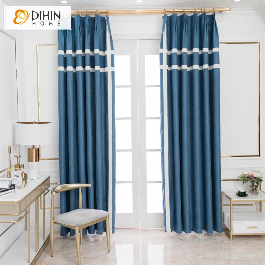 DIHIN HOME Modern Navy Blue Striped Curtains,Blackout Grommet Window Curtain for Living Room ,52x63-inch,1 Panel