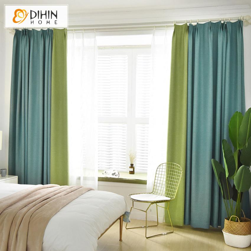 DIHIN HOME Modern Neat Blue and Green Printed,Blackout Grommet Window Curtain for Living Room ,52x63-inch,1 Panel