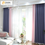 DIHIN HOME Modern Neat Blue and Pink Printed,Blackout Grommet Window Curtain for Living Room ,52x63-inch,1 Panel