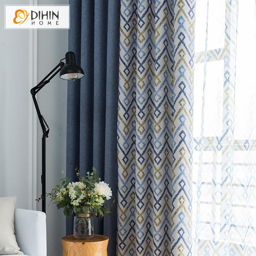 DIHINHOME Home Textile Modern Curtain DIHIN HOME Modern Neat Colorful Geometric Printed,Blackout Grommet Window Curtain for Living Room ,52x63-inch,1 Panel