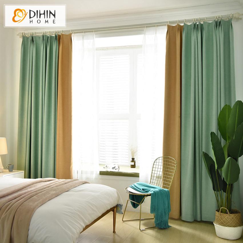 DIHIN HOME Modern Neat Green and Yellow Printed,Blackout Grommet Window Curtain for Living Room ,52x63-inch,1 Panel