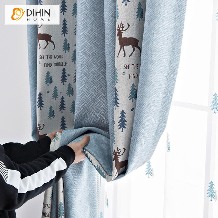 DIHIN HOME Modern Nordic Deer Pattern Curtain,Blackout Curtains Grommet Window Curtain for Living Room ,52x84-inch,1 Panel