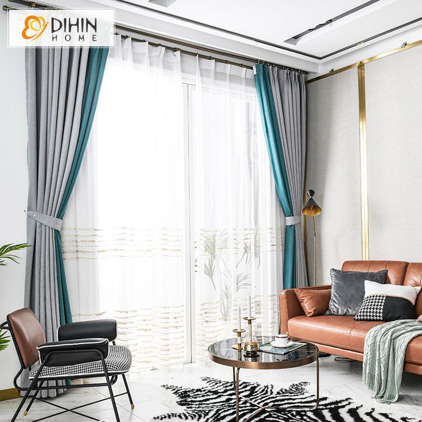 DIHIN HOME Modern Nordic European Style High Quality Spliced Curtains,Blackout Grommet Window Curtain for Living Room ,52x63-inch,1 Panel