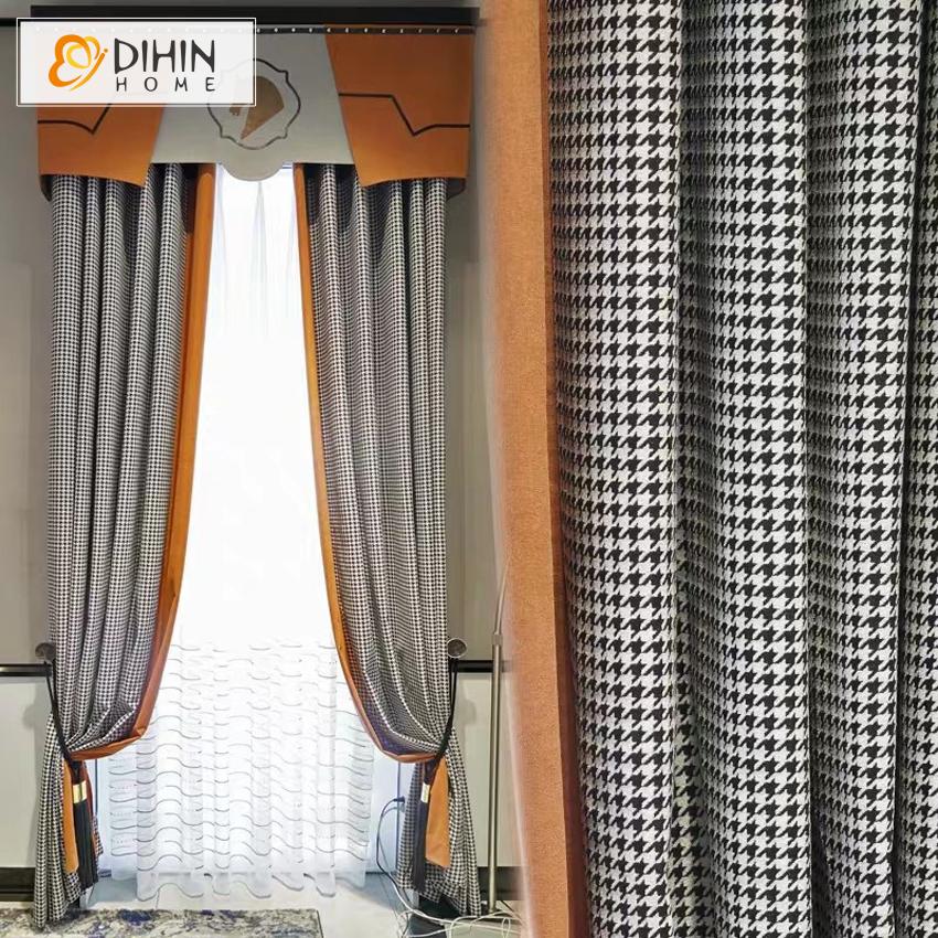 DIHINHOME Home Textile Modern Curtain DIHIN HOME Modern Nordic Houndstooth Pattern Jacquard Curtain Fashion Valance,Blackout Curtains Grommet Window Curtain for Living Room ,52x84-inch,1 Panel
