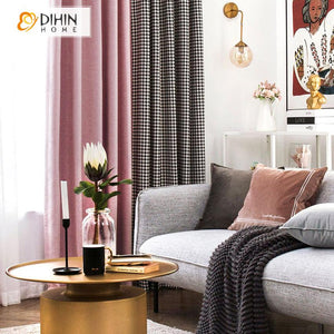 DIHIN HOME Modern Nordic Pink Houndstooth Fashion Curtain,Blackout Curtains Grommet Window Curtain for Living Room ,52x84-inch,1 Panel