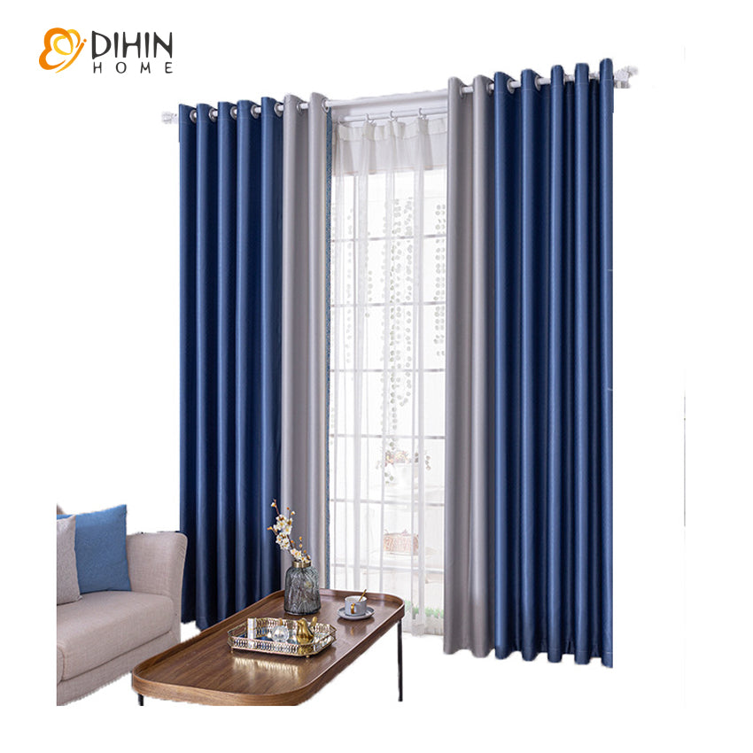 DIHINHOME Home Textile Modern Curtain DIHIN HOME Modern Nordic Style Grey and Blue Color Printed,Blackout Grommet Window Curtain for Living Room ,52x63-inch,1 Panel