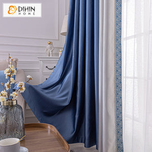 DIHINHOME Home Textile Modern Curtain DIHIN HOME Modern Nordic Style Grey and Blue Color Printed,Blackout Grommet Window Curtain for Living Room ,52x63-inch,1 Panel