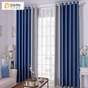 DIHIN HOME Modern Nordic Style Grey and Blue Color Printed,Blackout Grommet Window Curtain for Living Room ,52x63-inch,1 Panel