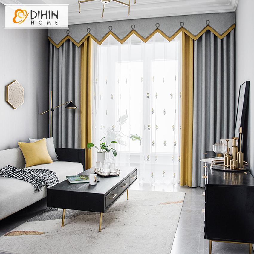 DIHIN HOME Modern Nordic Style Grey and Yellow Color Customized Valance ,Blackout Curtains Grommet Window Curtain for Living Room ,52x84-inch,1 Panel