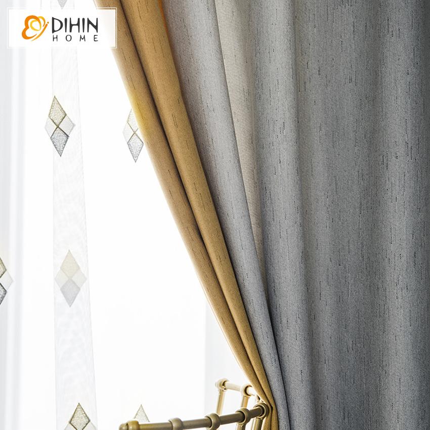 DIHIN HOME Modern Nordic Style Grey and Yellow Color Customized Valance ,Blackout Curtains Grommet Window Curtain for Living Room ,52x84-inch,1 Panel