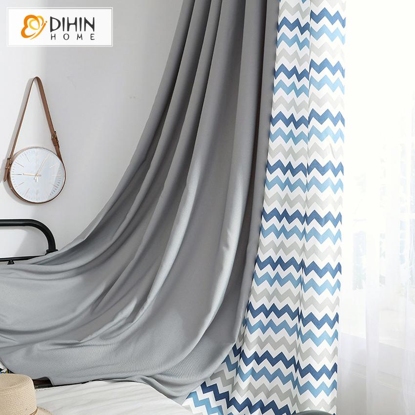 DIHIN HOME Modern Nortic Style Spliced Curtains，Blackout Grommet Window Curtain for Living Room ,52x63-inch,1 Panel